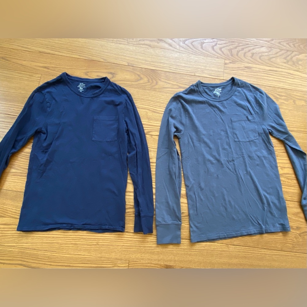 J. Crew Men's Long Sleeve Tees - Navy and Gray